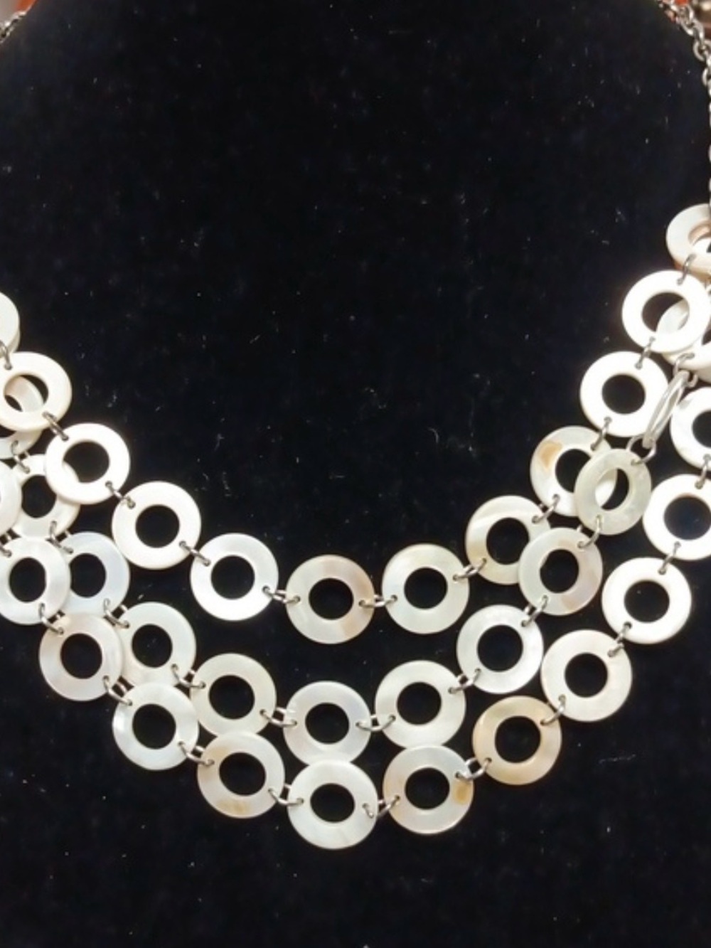 Multi-Row Mother of Pearl Circle Necklace - White